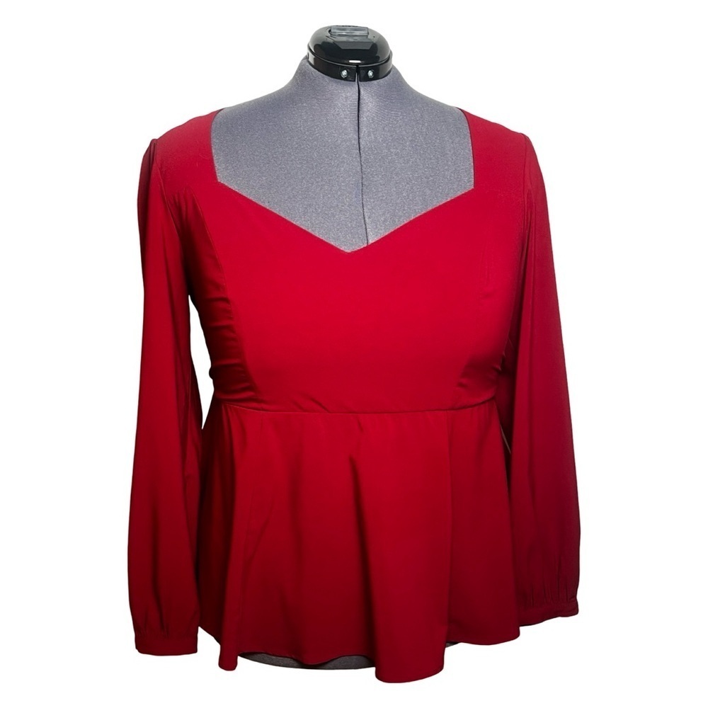 Torrid Dark Red Crepe Long Sleeve Peplum Blouse (Size 2)